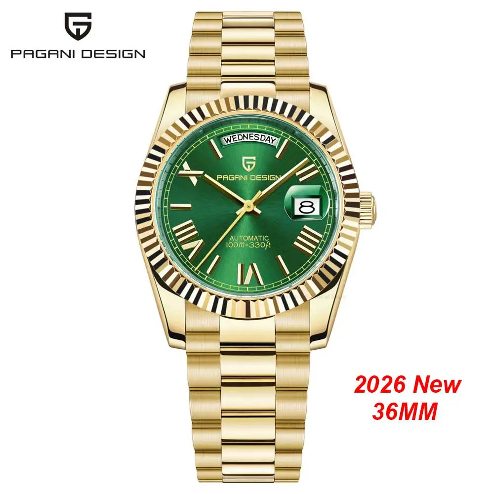 Neuer PAGANI DESIGN D36 mechanischer Luxus-Herrenuhr aus Roségold 2026, Automatik-Datumsuhr, AR-Saphirglas, lokaler Versand