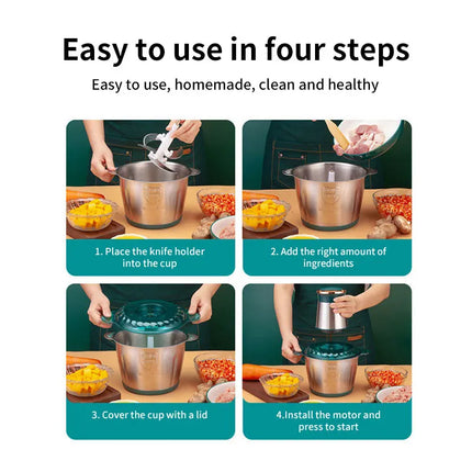 Frullatore da Cucina 2L, Tritatutto Elettrico, Robot da Cucina Compatto, Tritacarne, Mixer Elettrico con 2 Velocità