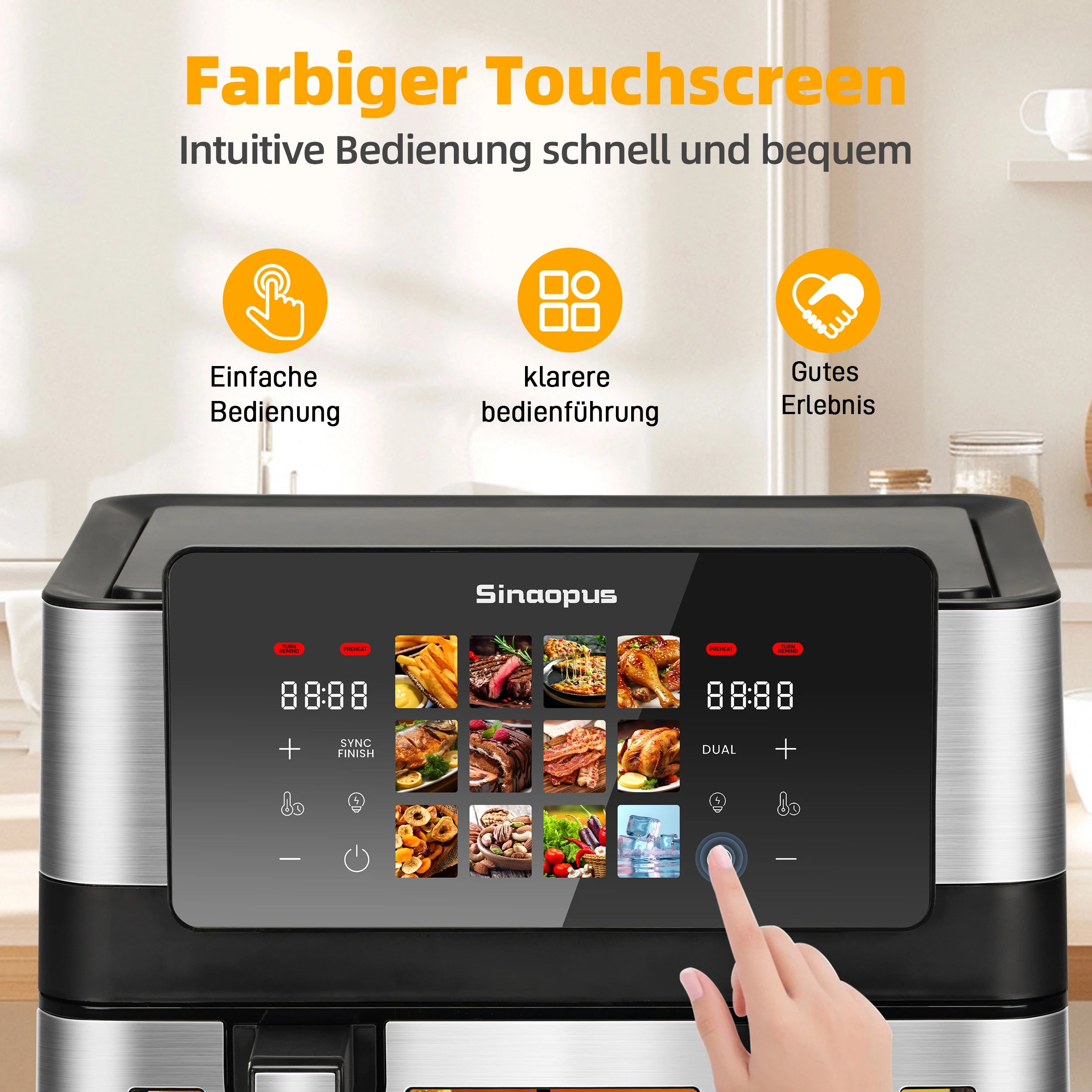 Sinaopus Friggitrice ad Aria Calda 8.5L 2000W con Doppio Cestello, Touch LED, 12 Programmi