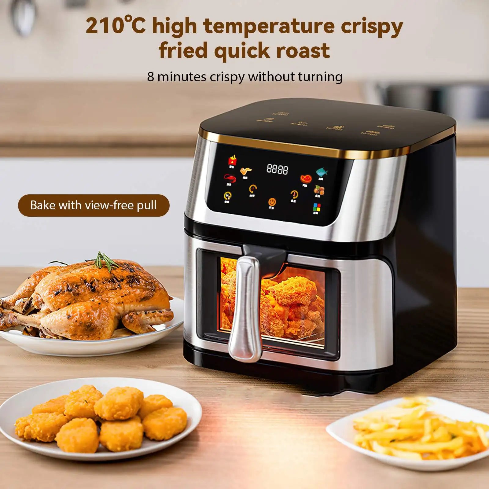 Friggitrice ad Aria 2800W 12L in Acciaio Inossidabile con Touchscreen