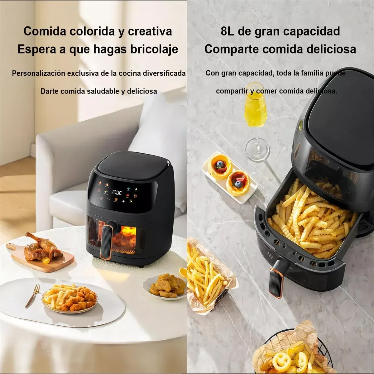 Friggitrice ad Aria Calda Elettrica 2400W 8L con Display LED e 8 Modalità Programmabili