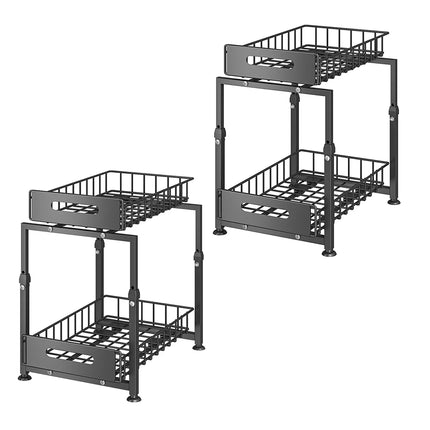 2-Tier Under-Sink Slide-Out Organizer, Metal Basket with 5 Adjustable Heights for Kitchen and Bathroom