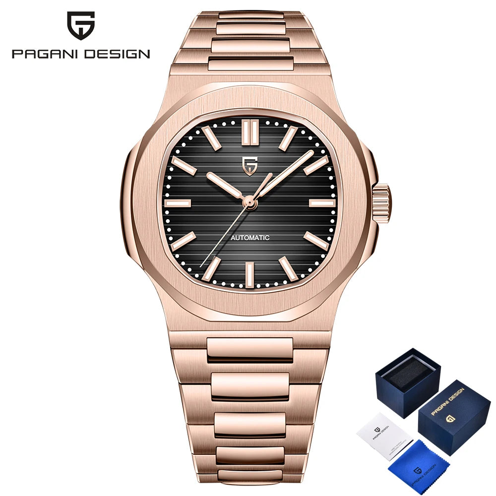 Neue Herren-Luxusuhr PAGANI DESIGN 2026 Roségold ST6 Automatikuhr Mechanisch mit Leuchtschutz und Saphirglas AR – Perfektes Geschenk