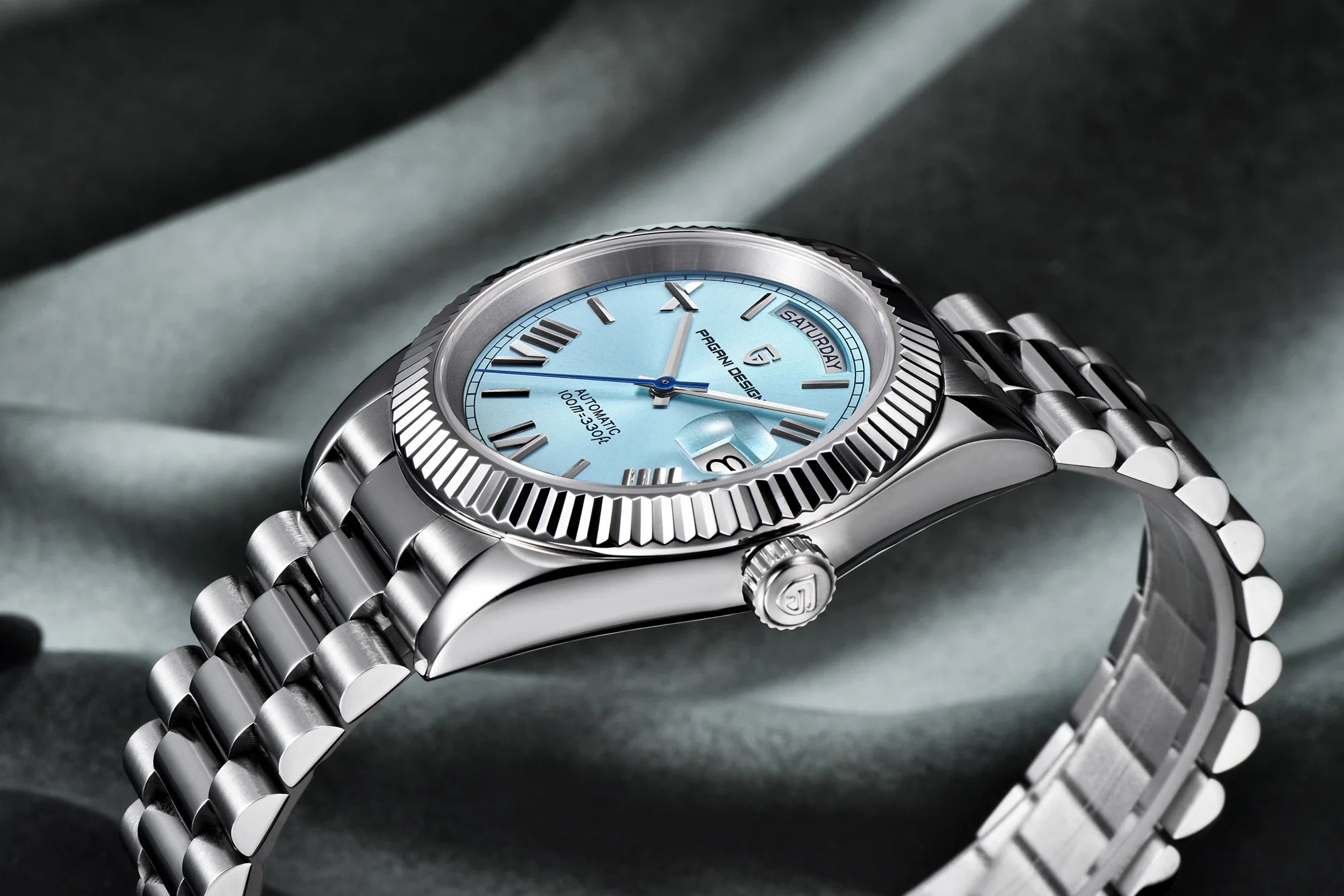 PAGANI DESIGN Orologio Meccanico Automatico Uomo Ice Blue Acciaio Inossidabile Vetro Zaffiro