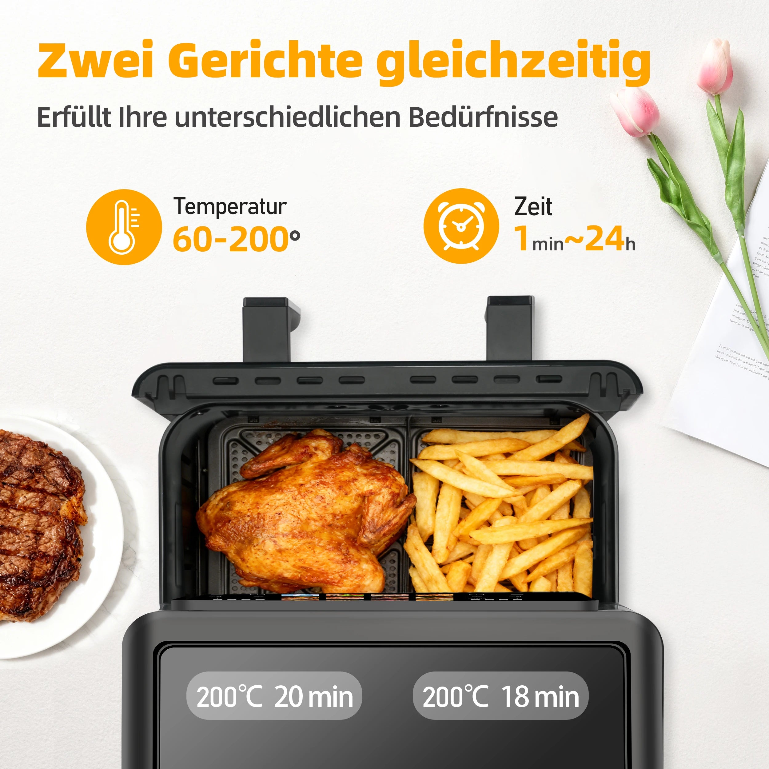 Friggitrice ad Aria 8.5L 2000W con Doppio Cestello e Touchscreen LED