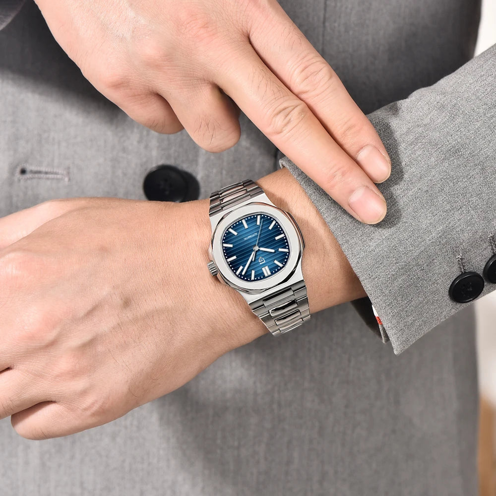Nuovo Orologio Meccanico Automatico di Lusso Pugani da Uomo con Vetro Zaffiro Antiriflesso e Lancette Luminose, Orologio Sportivo da Uomo, Consegna Locale