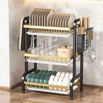3-Tier Dish Drying Rack, Dish Rack, Large Capacity Rustproof Dish Drainer Rack with Utensil Holder Kitchen Organizer