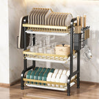 Stendino per piatti Scolapiatti a 3 livelli Scolapiatti Scaffale per piatti antiruggine di grande capacità con portautensili Organizzatore da cucina