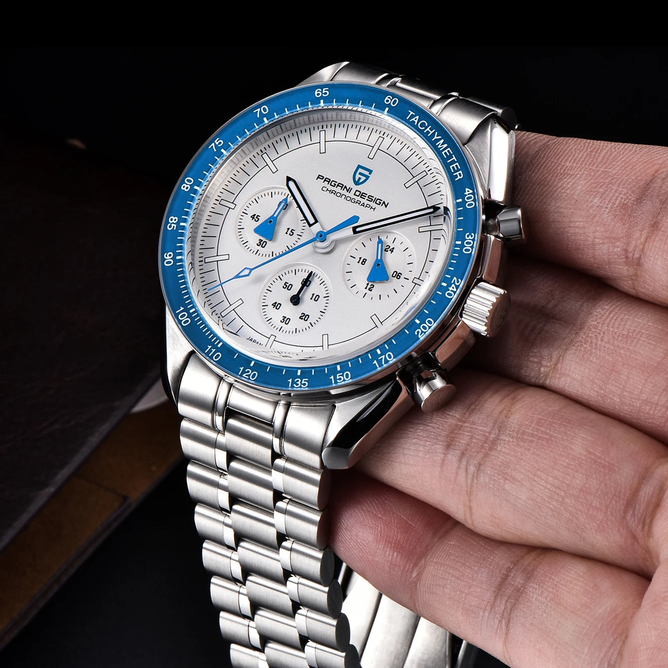 PAGANI DESIGN Orologio da polso al quarzo cronografo blu con vetro zaffiro e cassa in acciaio inossidabile