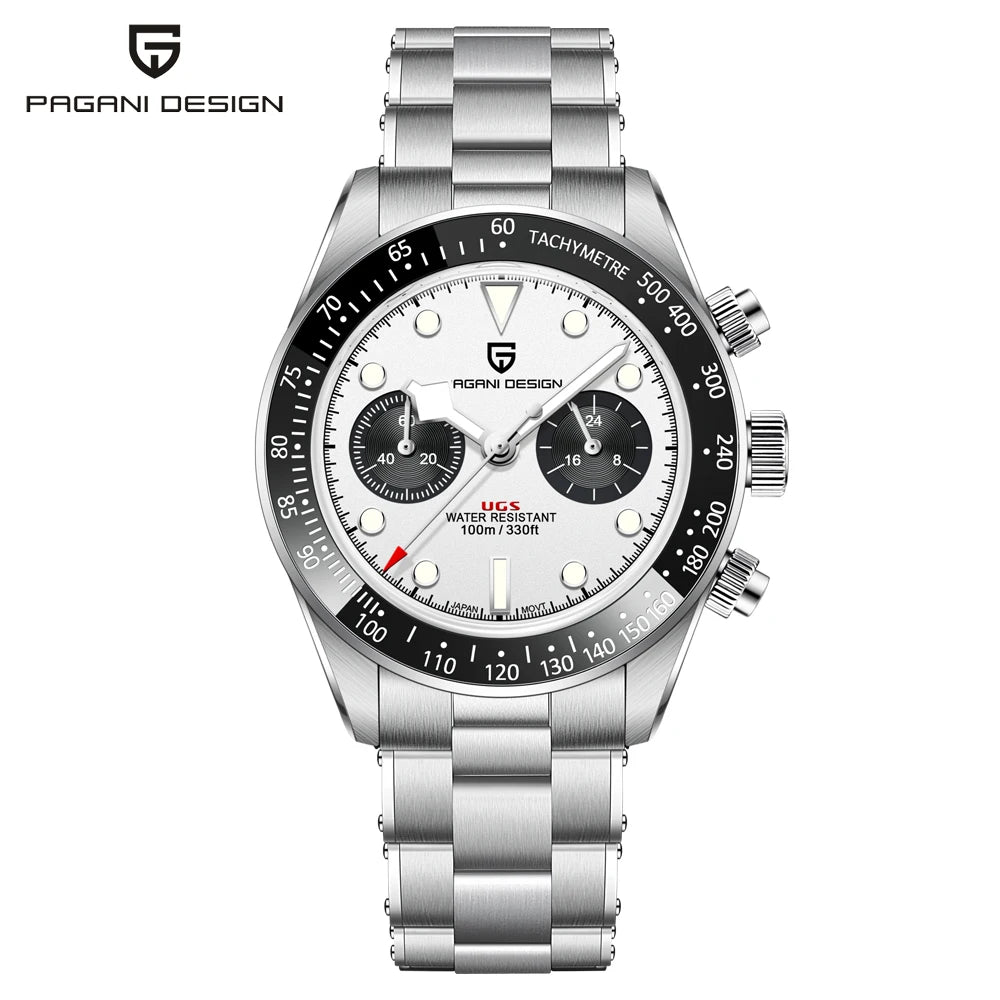 Nuovi orologi da uomo Panda DESIGN, orologio al quarzo di lusso Panda, cronografo sportivo da uomo, cronografo con vetro zaffiro, lenti AR, ceramica, leggero, impermeabile, in acciaio inossidabile, orologio da uomo, idea rega