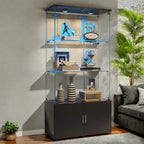 Drei-Etagen-Glasvitrine, Sammlerschrank mit LED-Beleuchtung, Display-Vitrine, Aufbewahrungsschrank und Organizer, geeignet für Wohnzimmer, Schlafzimmer und Büros; Schwarz