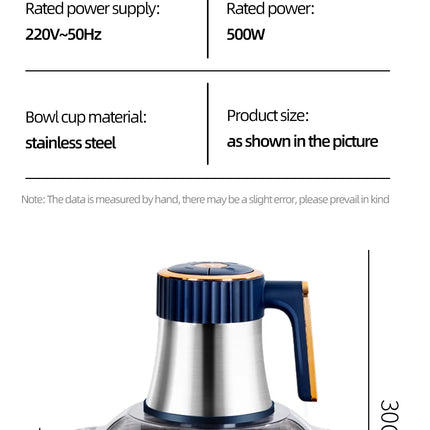 Electric Meat Grinder 5L, Stainless Steel Food Shredder, Multifunctional Vegetable Slicer, Processor, Kitchen Blender