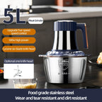 Elektrischer Fleischwolf 5L, Edelstahl-Zerkleinerer, Multifunktionaler Gemüseschneider, Prozessor, Küchenmixer