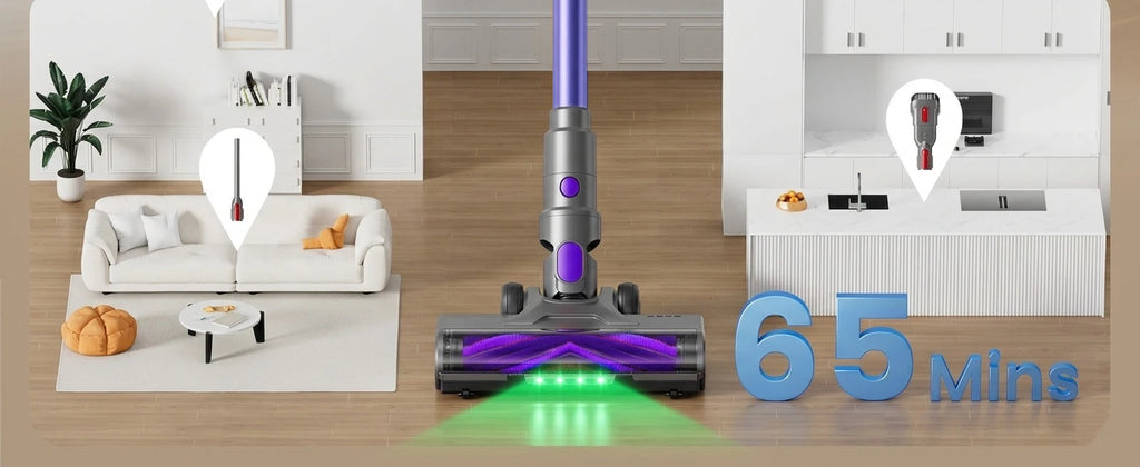 Blossom V20 Akku-Staubsauger, bürstenloser 600W Motor, 55KPA starke Saugkraft, 3-Gang-Einstellung, Voll-Touchscreen, 1,8L großer Staubbehälter, 8-Zellen-Akku, 60 Minuten Laufzeit, Bürste für