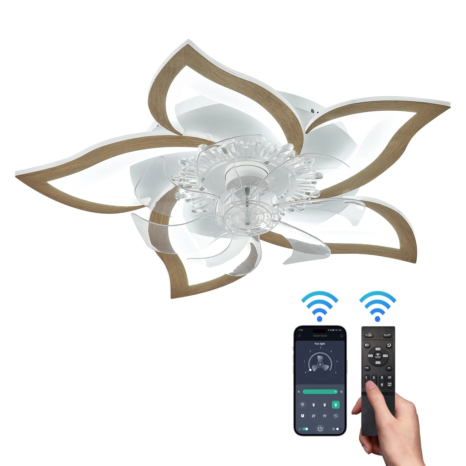 Ventilatore da soffitto a LED con luce, dimmerabile, controllo tramite app, 6 velocità, timer, 3000K-6500K