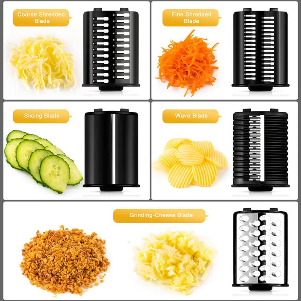 Elektrischer Gemüseschneider 500 W, multifunktionaler 5-in-1-Slicer, austauschbare Schneidklingen für Küchengeräte für zu Hause