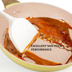 Set di padelle da 2 pezzi, padelle in granito da 9,7 + 11,3 pollici, wok antiaderente con manico in legno, compatibile con tutti i piani cottura.