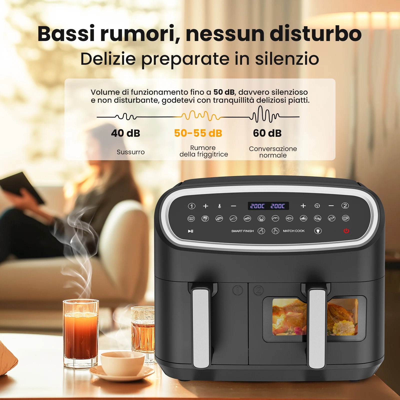 Friggitrice ad aria dual zone 10 litri Gidgimo con touch screen LED e finestra