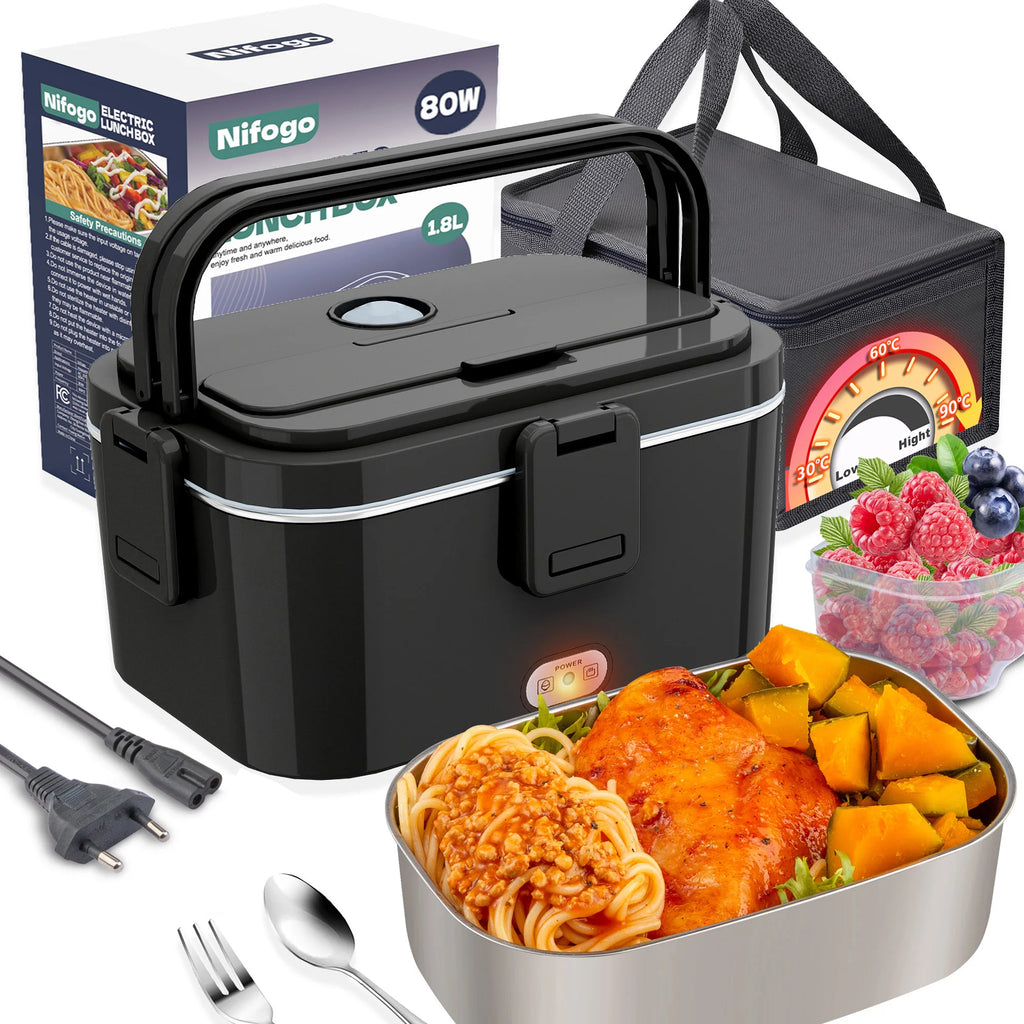 Tragbare Lunchbox für LKW und Büro, Doppelnutzung, 1,8 l großes Fassungsvermögen, 80 W Heizleistung, Bento-Box mit integrierter Heizung