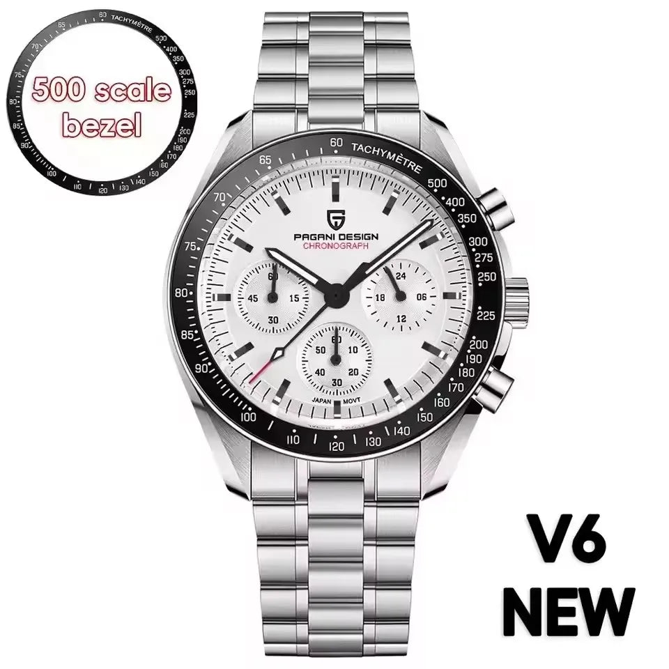 PAGANI DESIGN Neue Herren-Luxus-Quarzuhr mit Saphirglas AR, wasserdichtem Sportchronographen 500 ATM, japanischem Uhrwerk, leuchtend, aus 316L Stahl