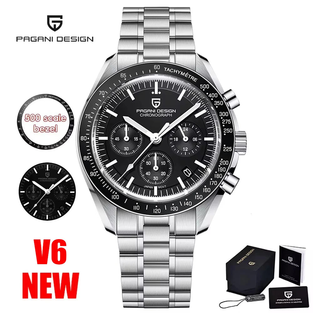PAGANI DESIGN Saturn Orologio da Polso al Quarzo Cronografo Sportivo Acciaio Inossidabile Impermeabile 10 Bar