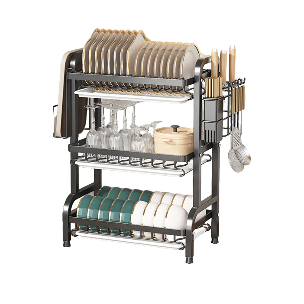 Stendino per piatti Scolapiatti a 3 livelli Scolapiatti Scaffale per piatti antiruggine di grande capacità con portautensili Organizzatore da cucina