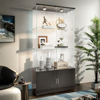 Drei-Etagen-Glasvitrine, Sammlerschrank mit LED-Beleuchtung, Display-Vitrine, Aufbewahrungsschrank und Organizer, geeignet für Wohnzimmer, Schlafzimmer und Büros; Schwarz