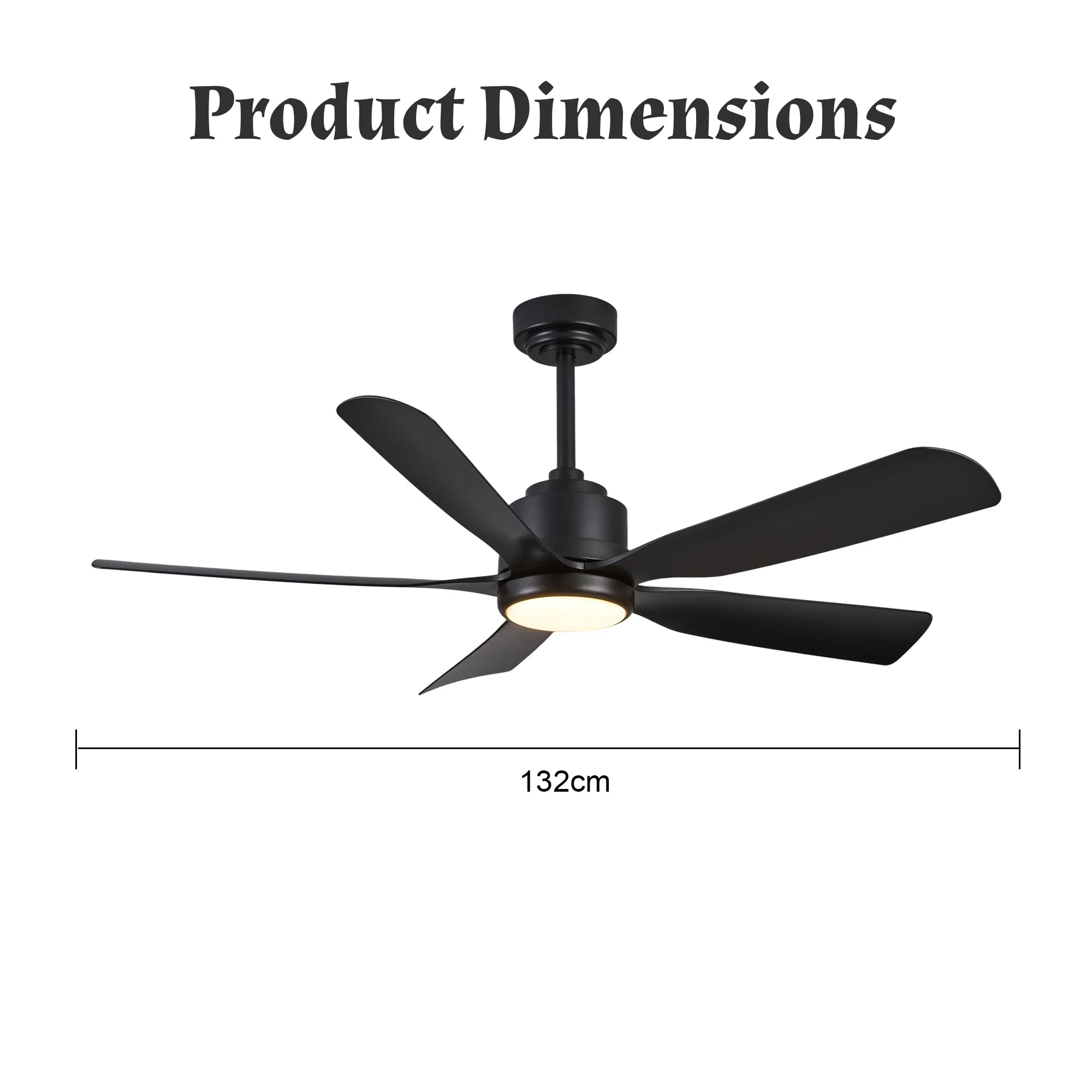 Ventilatore da soffitto da 132 cm con luce LED, 6 velocità, telecomando, reversibile, dimmerabile, finitura in legno
