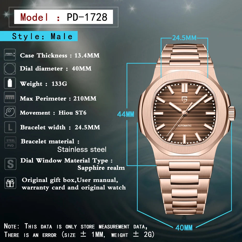 Nuovo Orologio da Uomo di Lusso PAGANI DESIGN 2026 Rosa Oro ST6 Automatico Meccanico con Protezione Luminosa e Vetro Zaffiro AR - Regalo Perfetto