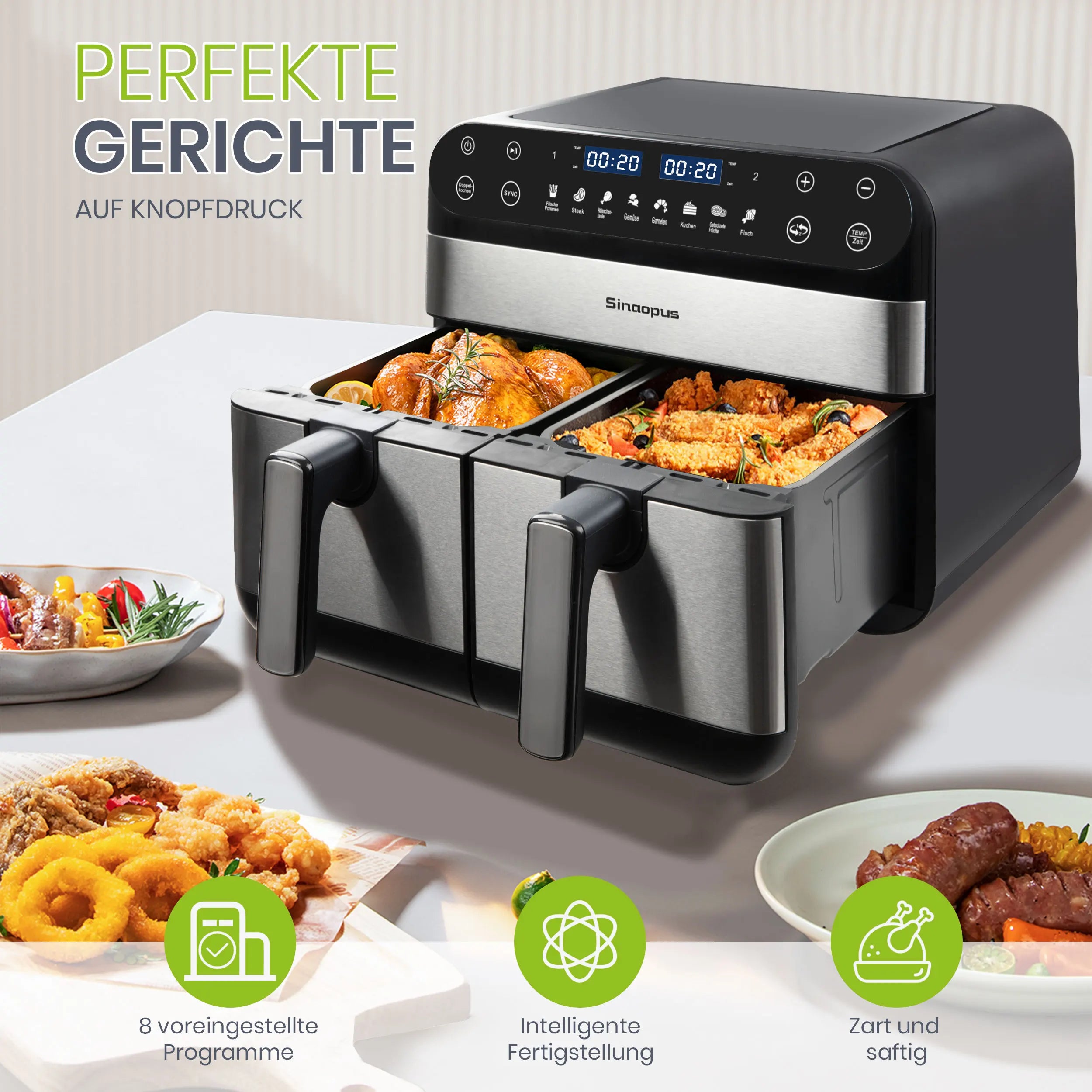 Friggitrice ad Aria Calda a Doppio Cestello 10 L 2400 W, Controllo Touch LED, Leawin