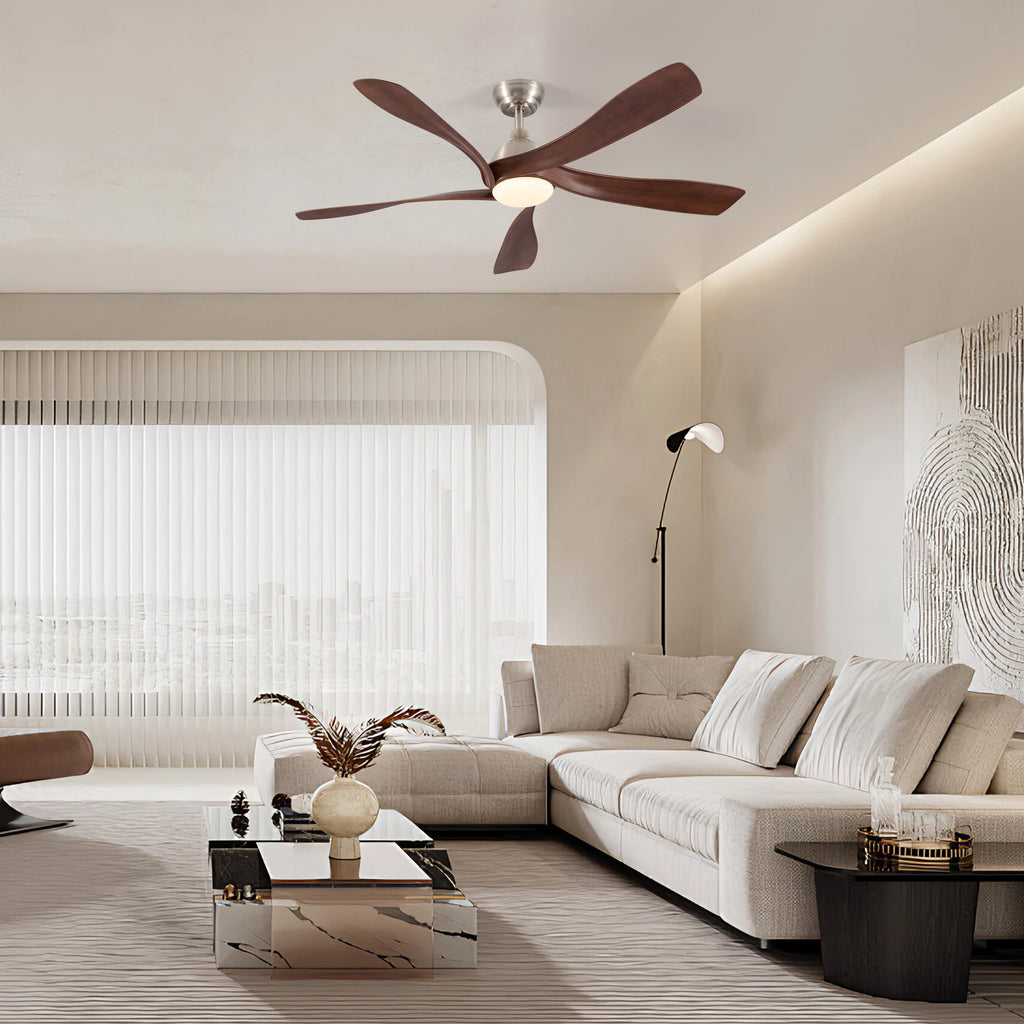 Ventilatore da soffitto da 132 cm con luce LED, 6 velocità, telecomando, reversibile, dimmerabile, finitura in legno