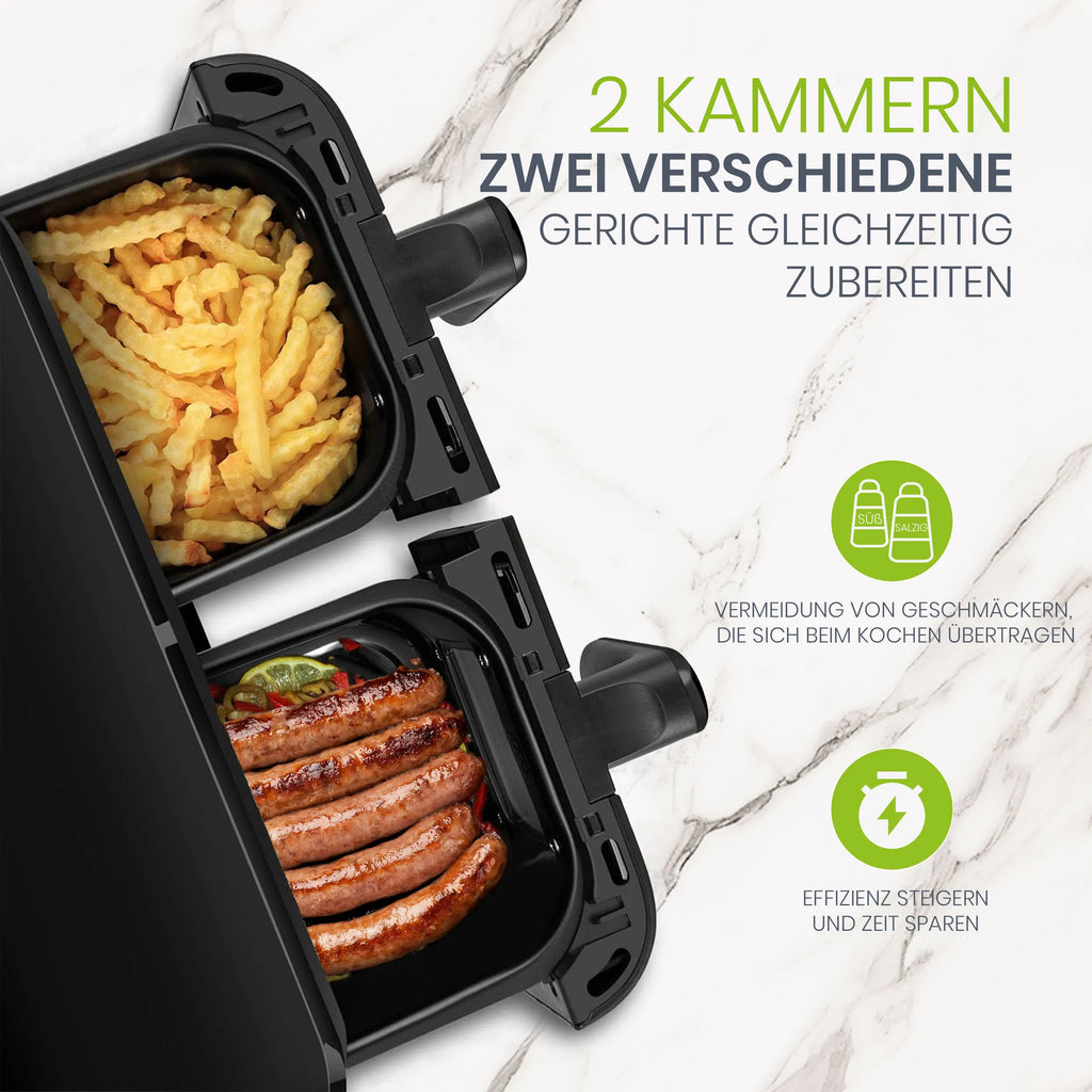 Friggitrice ad Aria Calda a Doppio Cestello 10 L 2400 W, Controllo Touch LED, Leawin