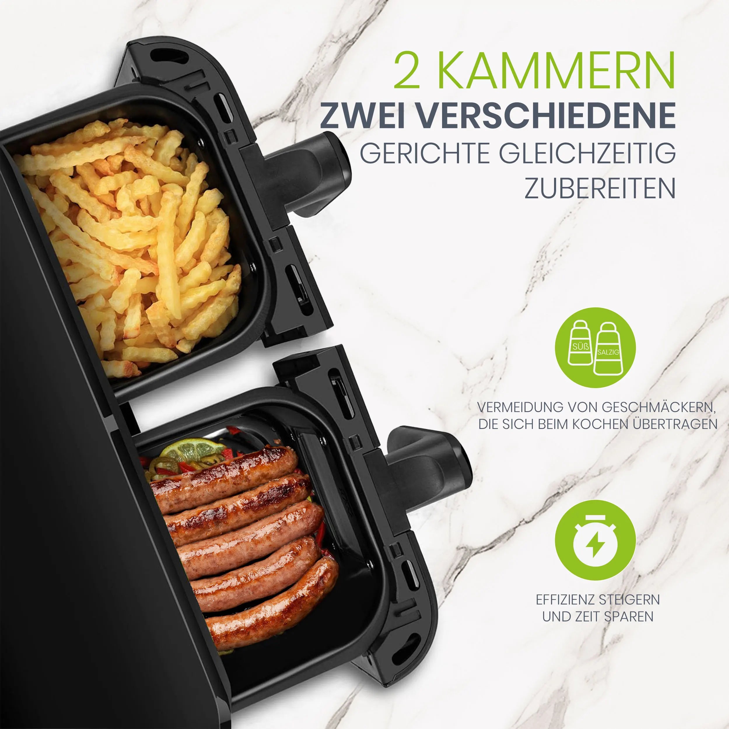 Friggitrice ad Aria Calda a Doppio Cestello 10 L 2400 W, Controllo Touch LED, Leawin