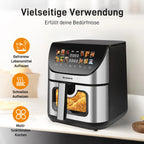 Sinaopus Elektrische Heißluftfritteuse Automatischer ölfreier 360°-Heimküchenofen 1800W 8,5 Liter Luftfritteuse mit LED-Anzeige und Sichtfenster