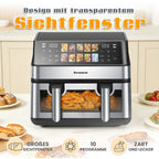 Friggitrice ad Aria Calda 8,5L 2000W con Doppio Cestello e Finestra LED Touch, 10 Programmi