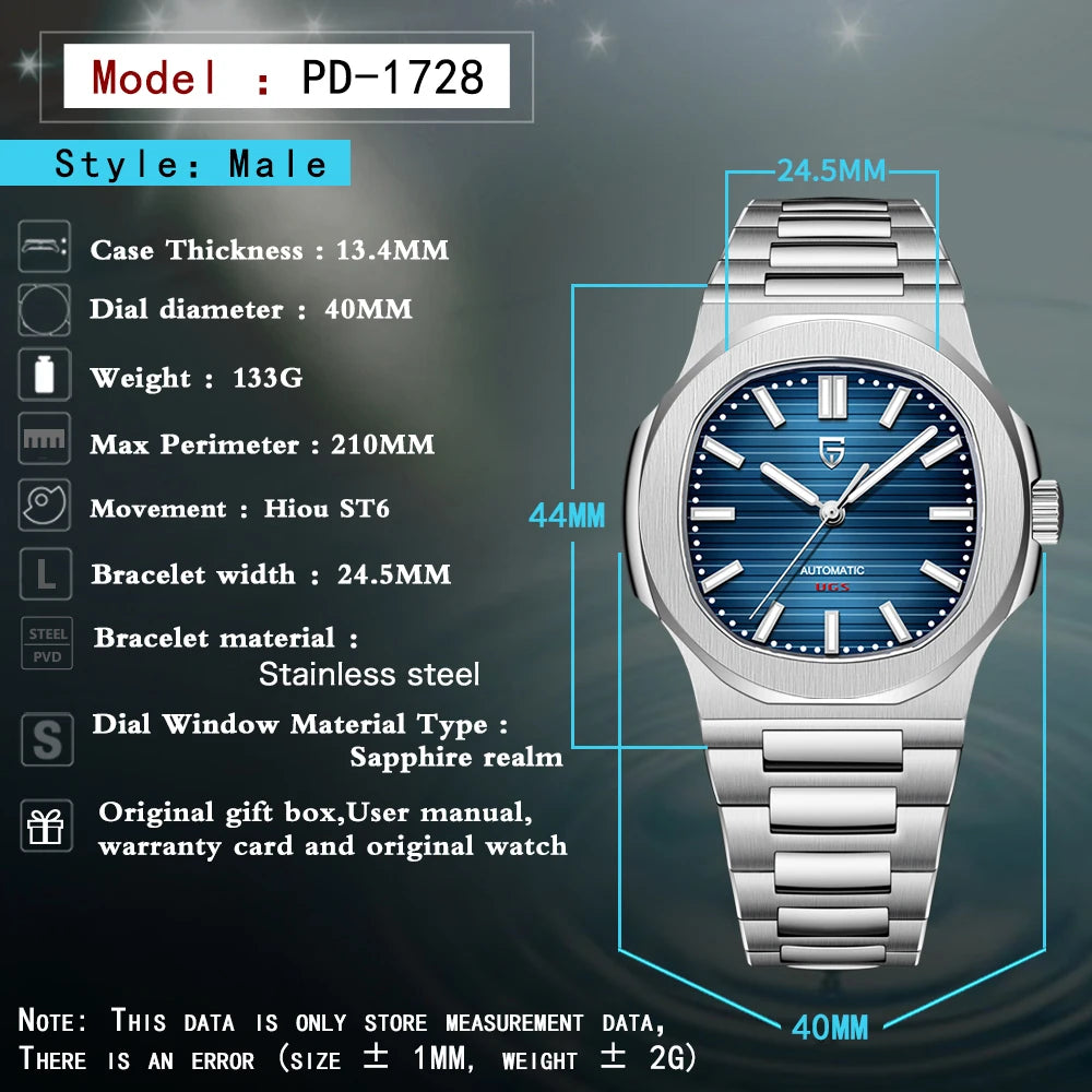 PAGANI DESIGN 2026 Neue Herren Luxus-Automatikuhr, mechanische Armbanduhr aus Edelstahl mit Saphirglas, 40MM Tonneau-Zifferblatt