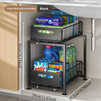 Organizer estraibile sotto il lavandino, scorrevole in altezza regolabile a 2 livelli per armadio da cucina/bagno, ripiano per barattoli di spezie
