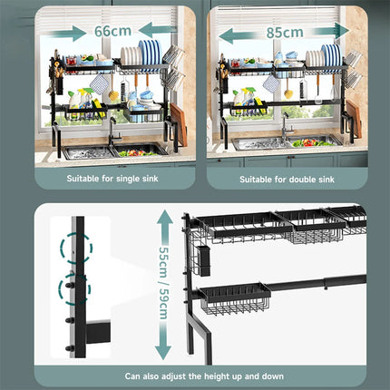 Adjustable large-capacity household kitchen sink over-the-sink dish drainer, multi-functional retractable carbon steel dish drainer