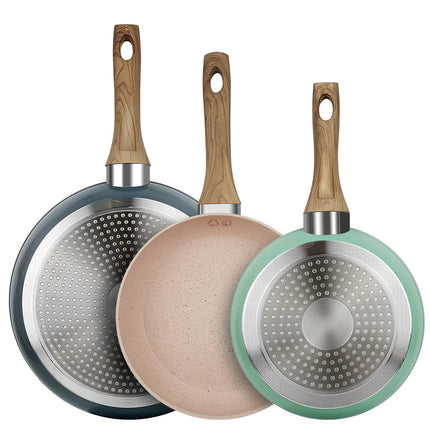 Padella colorata da 20/24/28 cm con manico in legno, padella antiaderente, padelle per frittata per pancake per tutti i fornelli, pentole da cucina per la casa