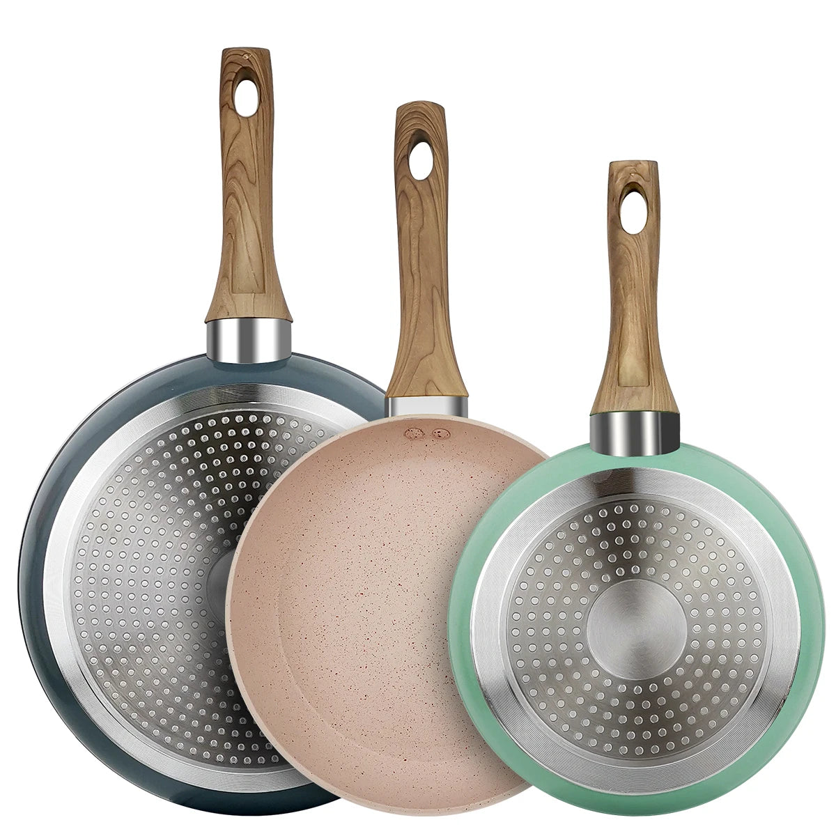 Padella colorata da 20/24/28 cm con manico in legno, padella antiaderente, padelle per frittata per pancake per tutti i fornelli, pentole da cucina per la casa