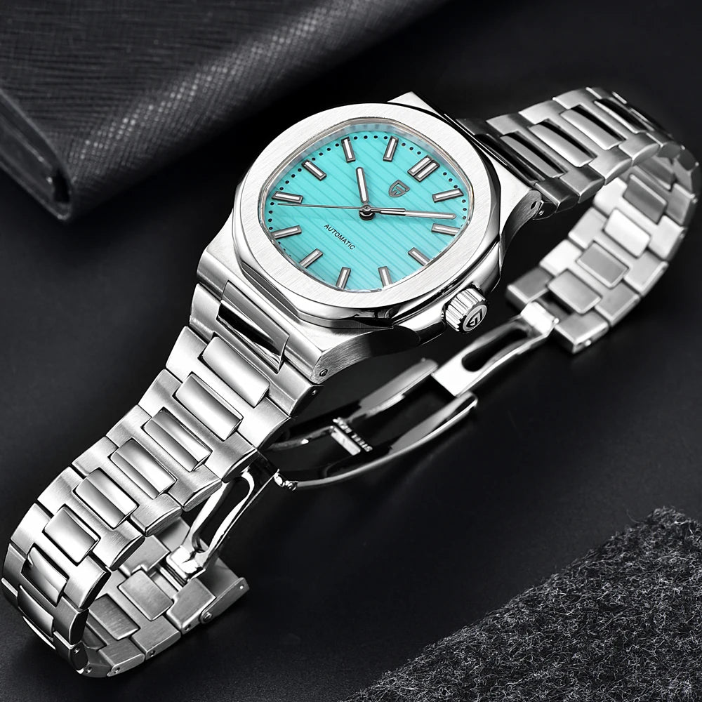 Nuovo Orologio Meccanico Automatico di Lusso Pugani da Uomo con Vetro Zaffiro Antiriflesso e Lancette Luminose, Orologio Sportivo da Uomo, Consegna Locale