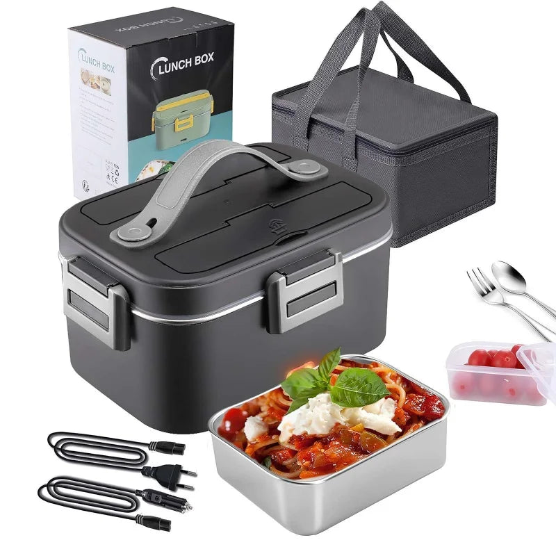 2-in-1 Elektrische Heizung Brotdose 1.5L für Zuhause und Auto 220V 60W Tragbarer Edelstahl Essensbehälter Bento Box