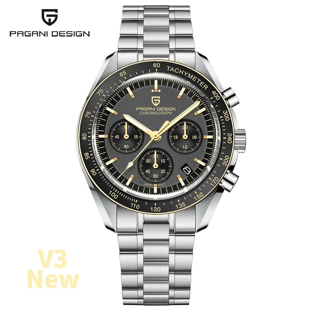 PAGANI DESIGN Moon ST6 Orologio da Uomo al Quarzo con Cronografo, Cassa in Acciaio Inossidabile, Vetro Zaffiro, Modello PD1701