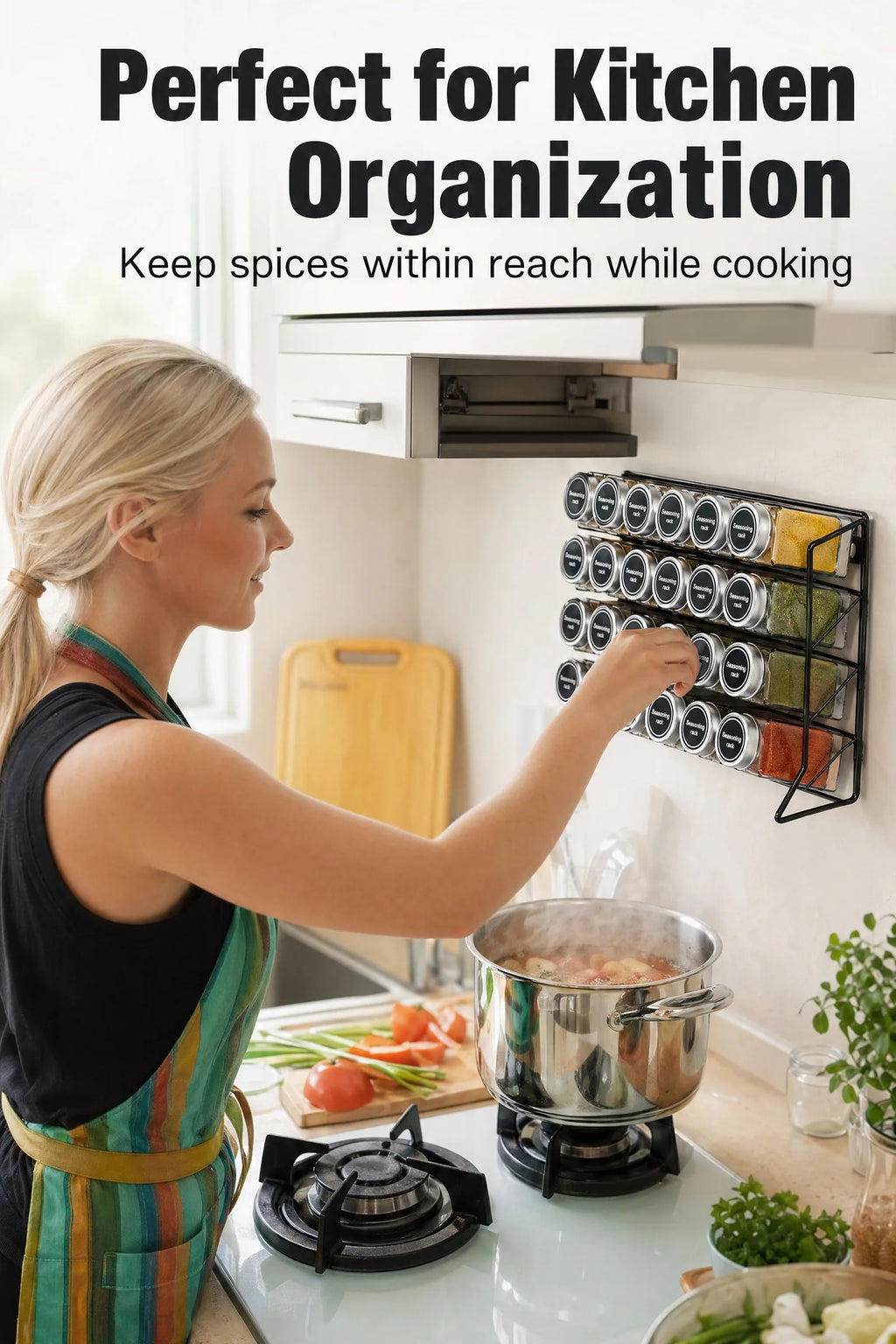 Scaffale portaoggetti da cucina a 4 livelli in acciaio al carbonio, da parete, per barattoli di spezie, antiscivolo, da tavolo e da parete, doppio uso