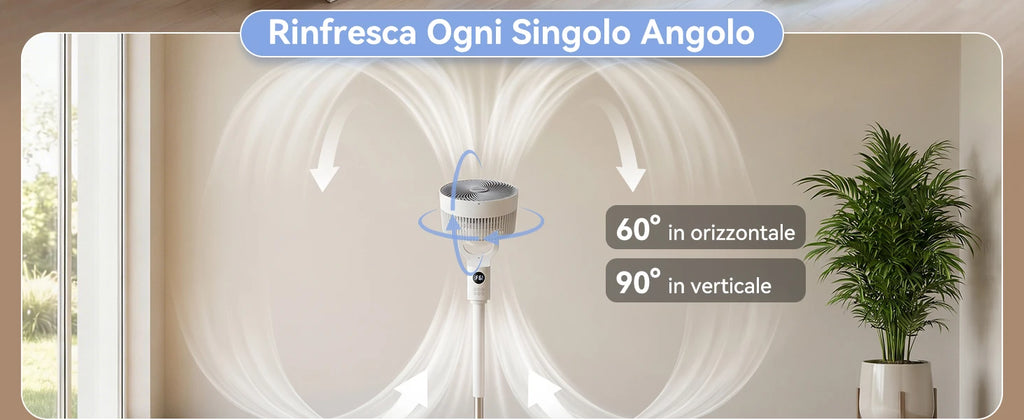 Aigostar Ventilatore a Piantana, 6 Velocità e 3 Modalità Silenzioso, Circolatore d'Aria 3D 850m³/h, Flusso 8m, Timer 12H, Altezza 100cm, Telecomando e Display Touch, Funzion Aroma per Camera e Ufficio