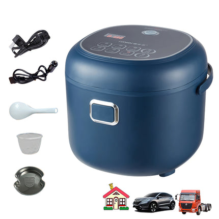 Portable Rice Cooker 2L for Car and Home, 12V 24V 220V Three Voltages, Non-stick Smart Multicooker