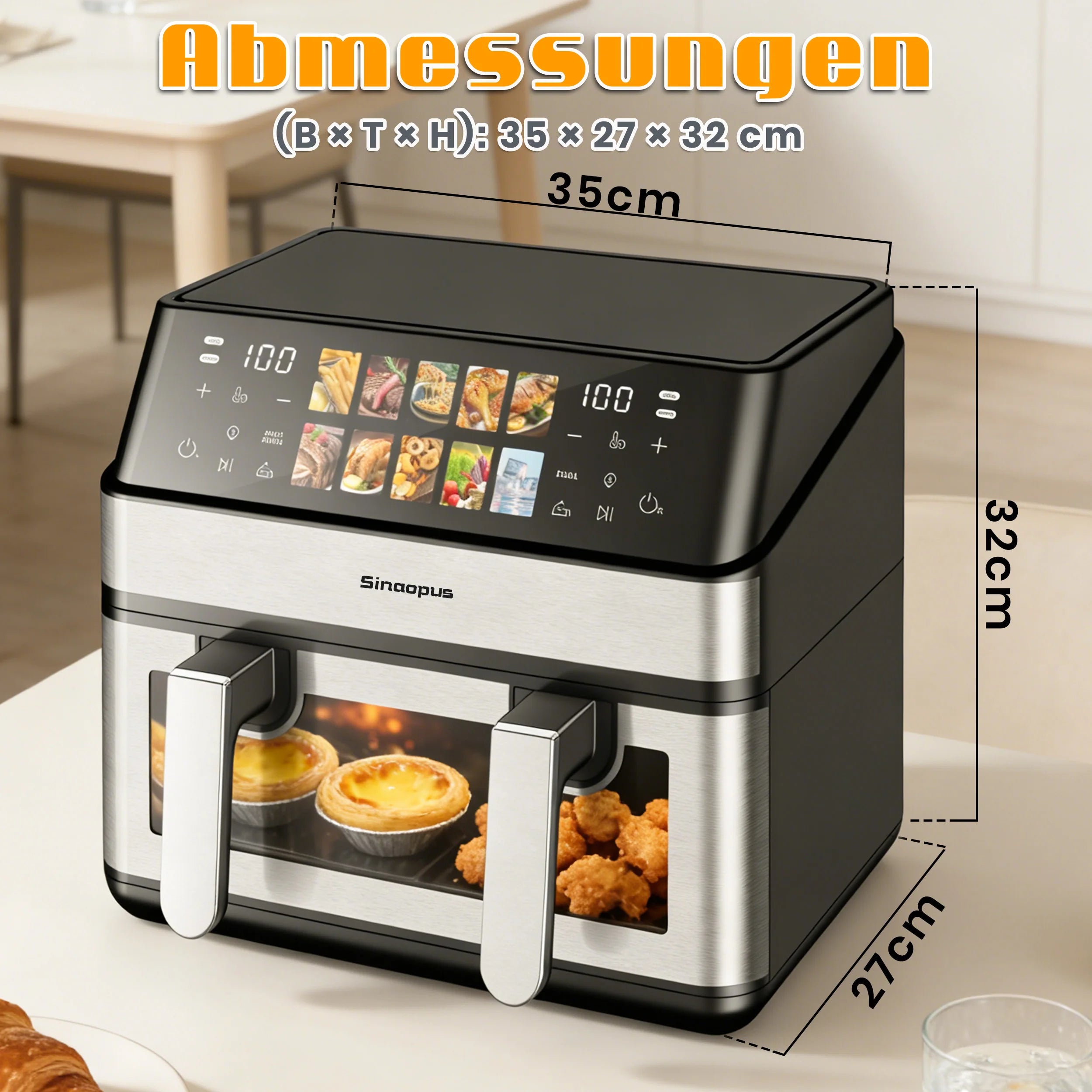 Sinaopus Friggitrice ad aria 8,5 L 2000W con touchscreen LED e 10 programmi