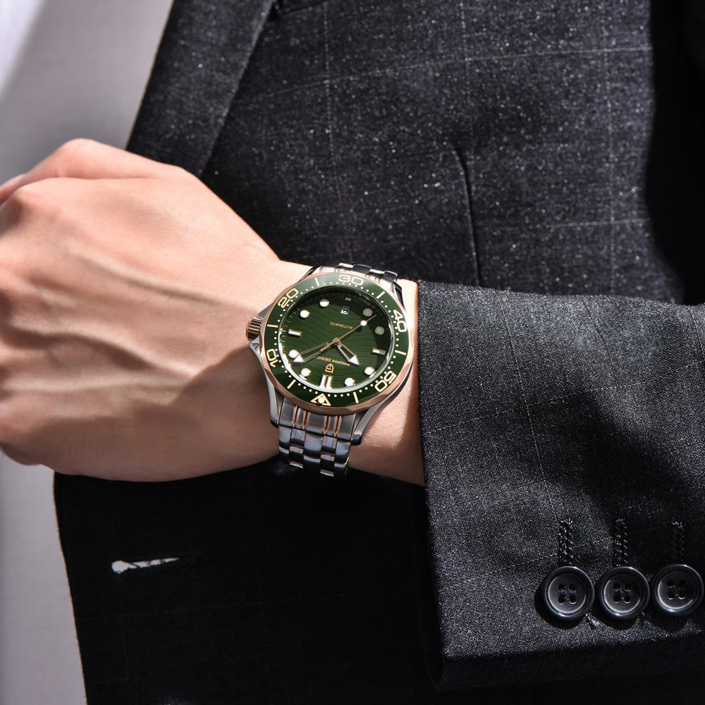 PAGANI DESIGN Orologio subacqueo automatico verde da uomo MIYOTA 8215