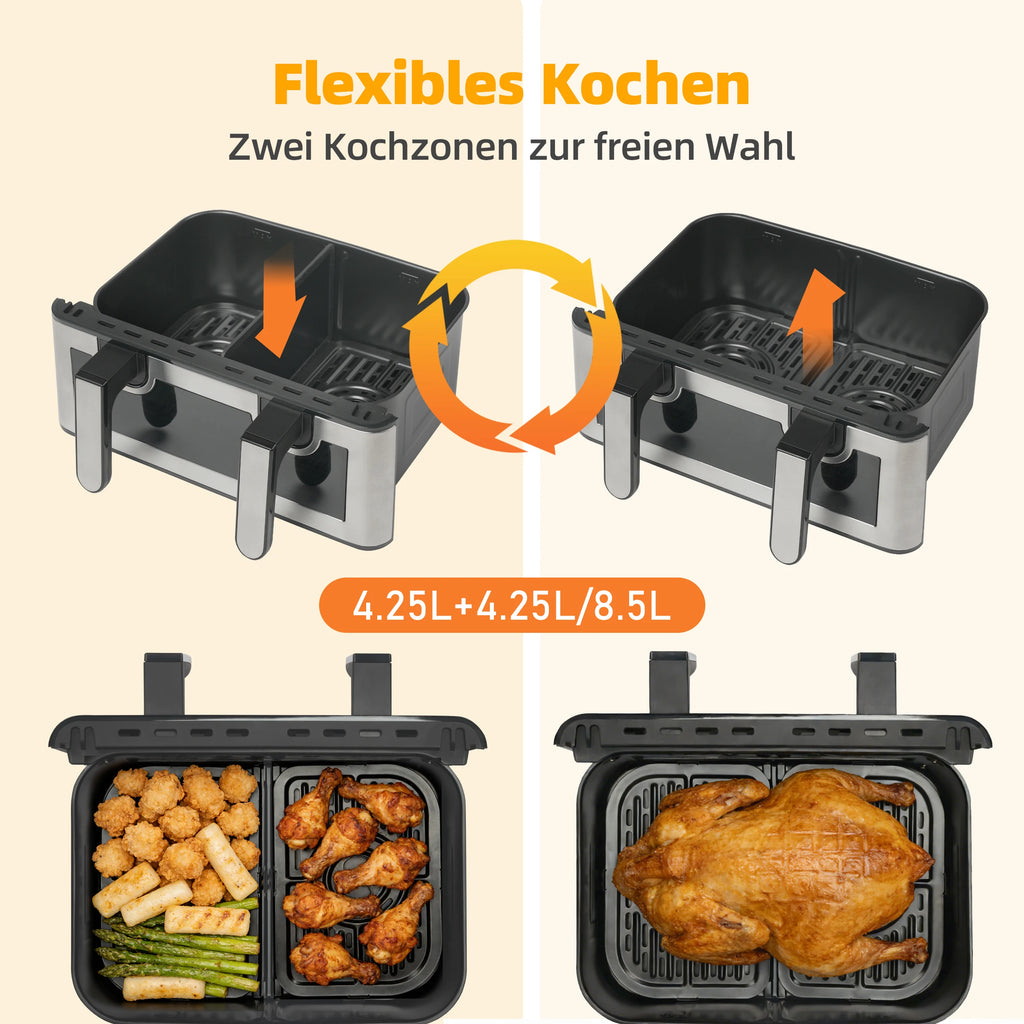 Friggitrice ad Aria 8.5L 2000W con Doppio Cestello e Touchscreen LED