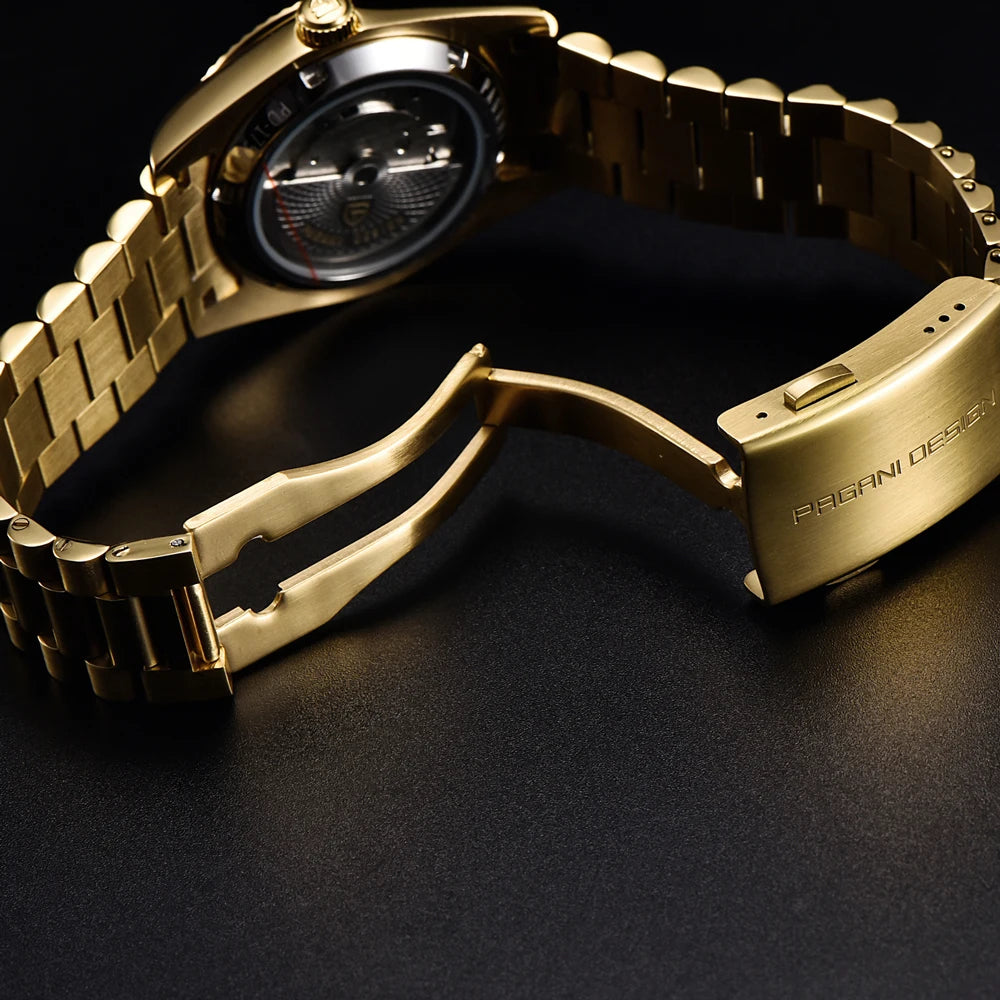 Neue PAGANI DESIGN Luxus-Herrenuhr add36 Goldfarben 2026, automatische mechanische Uhr mit AR-Saphirglas, Edelstahlgehäuse, Datumsanzeige, Armbanduhr